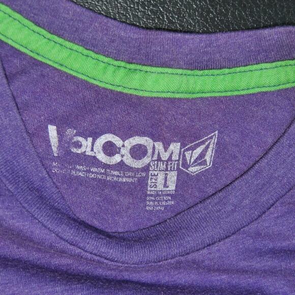 Volcom Large Purple w/ Green Side Stitching Short Sleeve Shirt - Picture 3 of 6